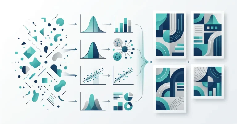 Ilustração editorial de dados sendo organizados em análises estatísticas e visualizações científicas no EstatBovi Blog.